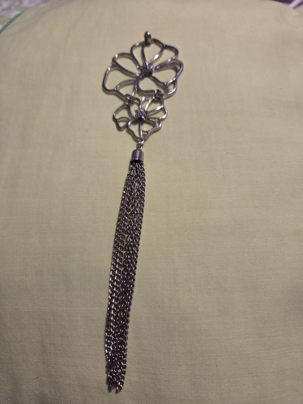 Silver Floral Tassel Pendant Necklace - Women Accessories
